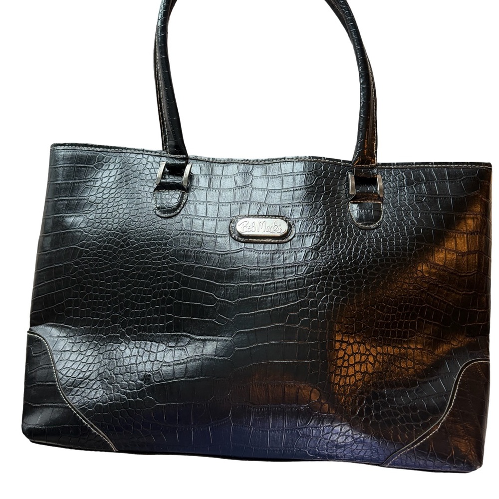 Bob Mackie Large Crocodile-Embossed Tote Bag Black